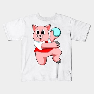 Pig as Handball player with handball Kids T-Shirt